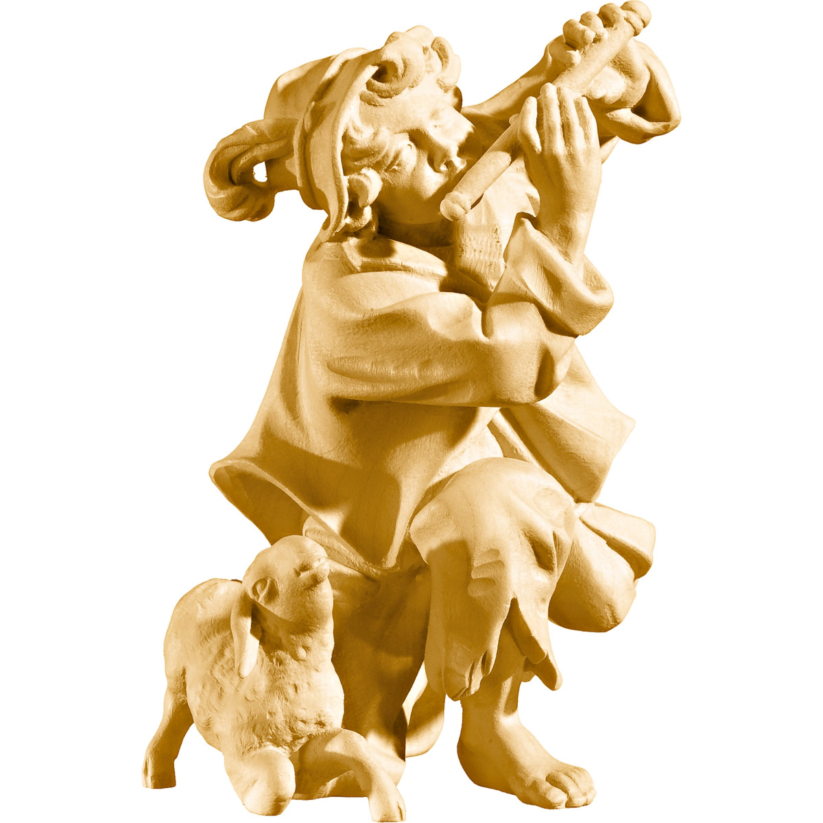Pastor arrodillado con flauta y cordero